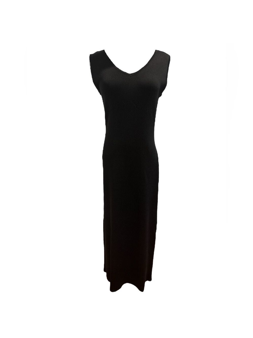 WILLI SMITH BLACK KNIT STRETCH MAXI DRESS W A ARGLE DESIGN ACROSS THE FRONT SZ M